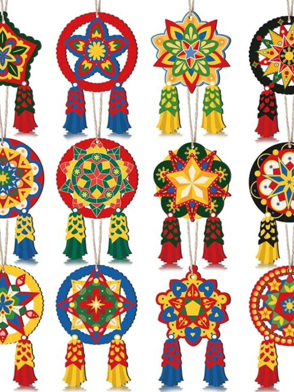 Qpout 24Pcs Philippine Christmas Tree Ornaments, Traditional Capiz Star Parol